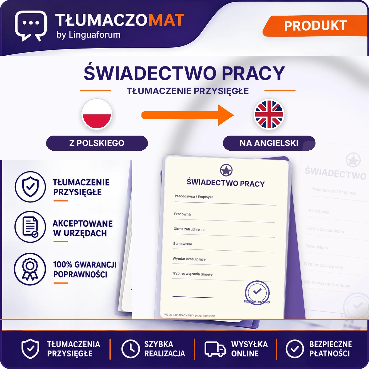Świadectwo Pracy – z polskiego na angielski – tłumaczenie przysięgłe Tłumaczomat