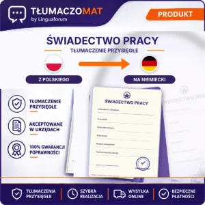Świadectwo Pracy – z polskiego na niemiecki – tłumaczenie przysięgłe Tłumaczomat
