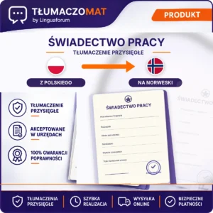 Świadectwo Pracy – z polskiego na norweski – tłumaczenie przysięgłe Tłumaczomat