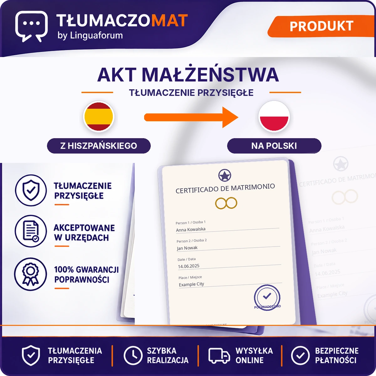 Akt Małżeństwa – z hiszpańskiego na polski – tłumaczenie przysięgłe Tłumaczomat